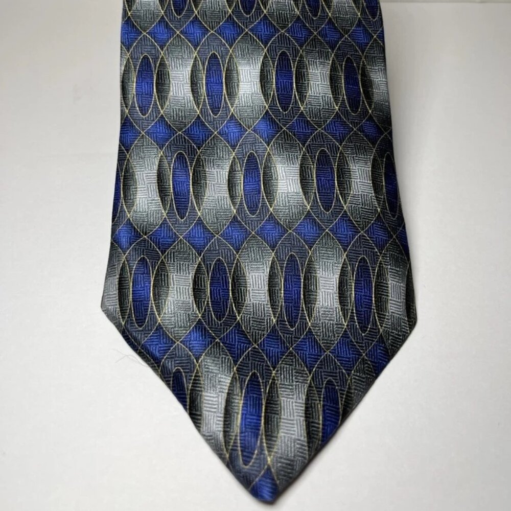 Louis Roth 100% Silk Mens Necktie Blue/Silver L 57 3/4” W 4”